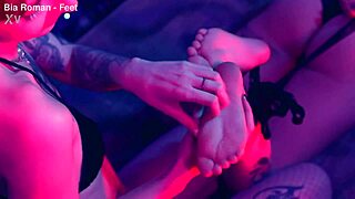 Watch her tiny bare feet get tickled into total lesbian femdom submission with choking and toe sucking