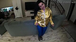 shiny cameltoe teases with hard SPANKS deep BLOWJOBS and rough DOGGY double cumshots