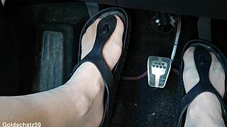 bold pumping action in birkenstocks with nylon feet fetish
