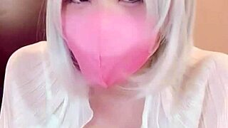 Mask beauty crossdresses as cute ladyboy anal assfucking while masturbating on webcam shemale show!