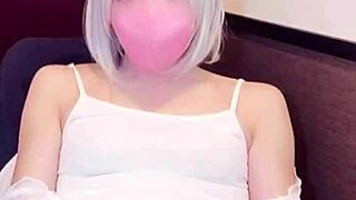 Mask beauty crossdresses as cute ladyboy anal assfucking while masturbating on webcam shemale show!