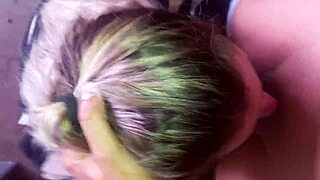 whoa this slutty blonde deepthroats cum covered cock sloppy spit and handjob action 💦🍆