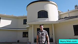 sexy asian xxlayna marie slathers nuru gel on her naked body for brad sterling's wet massage