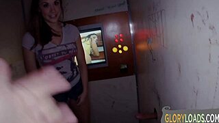 Gloryhole Chick With Small Tits Licks Cock For Cumshots