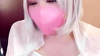 Mask beauty crossdresses as cute ladyboy anal assfucking while masturbating on webcam shemale show!