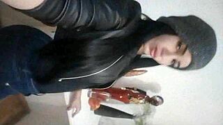 Argie tgirl shemale slut films mirror selfies of anal assfucking wanking cumshots