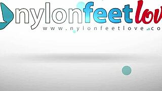 hot italian lesbians in lingerie trying on nylons and stockings up close on bed