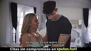 Cute blonde stepmom in lingerie lets me creampie her big tits homemade