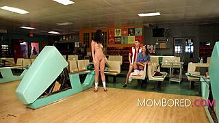 Stepmom and Stepdaughter Free Use Fucked at Bowling Alley on Date