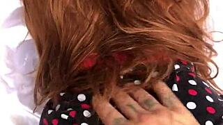 horny guy cums inside latina fuck doll's pussy with sheer sex toy