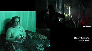 Playing Alan Wake 2 naked with my big natural tits bouncing free