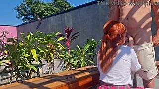 raw bareback fucking innocent redhead teen bent over garden skirt