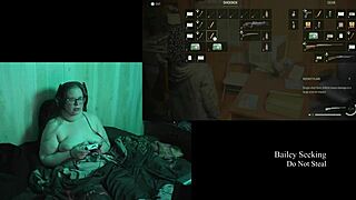 Playing Alan Wake 2 naked with my big natural tits bouncing free