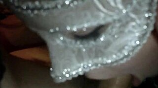 masked wife slut drops to knees for deepthroat blowjob gagging on thick cock