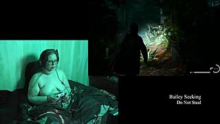 Playing Alan Wake 2 naked with my big natural tits bouncing free