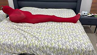 Bound Woman Encased In Tight Pantyhose Bondage Cocoon Stretching