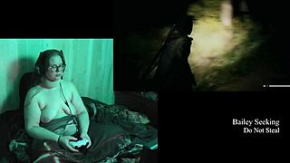 Playing Alan Wake 2 naked with my big natural tits bouncing free
