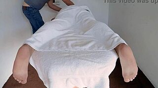 raven grey gets her shaved pussy fingered hard during intense nude massage ending happy