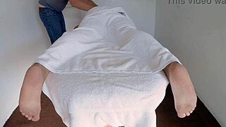 raven grey gets her shaved pussy fingered hard during intense nude massage ending happy