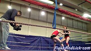 Euro babes wrestle in panties before diving into hot lesbian oral action