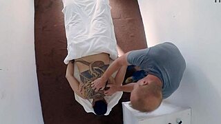 raven grey gets her shaved pussy fingered hard during intense nude massage ending happy