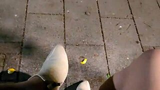 shemale ting xuan outdoors pees then removes underwear to masturbate in park