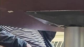 he caught me sneaking the upskirt shot of my wife's big pussy in her skirt