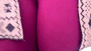 Why is this sexy street babe with pink pussy climbing the hill desperate for outdoor public wetting?