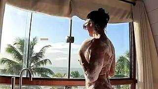sexy brazilian milf mommy shows off big tits and pussy this christmas