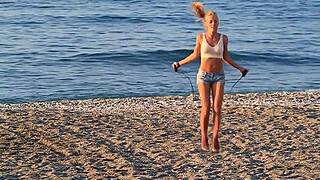 Lady's Bra-Clad Boobs Bounce Softly Non-Nude