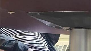 he caught me sneaking the upskirt shot of my wife's big pussy in her skirt