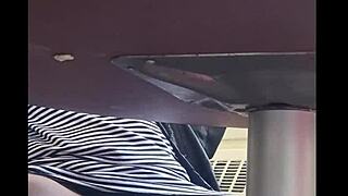 he caught me sneaking the upskirt shot of my wife's big pussy in her skirt