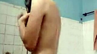 shaved filipina teases small tits in steamy shower bate session