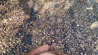 FALL ARRIVES FOR INTENSE OUTDOOR MASTURBATION Barefoot Young Solo Cock Stroking Part 1