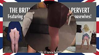 British upskirt panty pervert tempts mature housewife in stockings and skirt