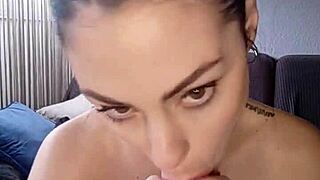 hey brunette, huge tits shake during dildo blowjob fun