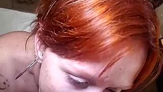 Redhead swallows cousin's cock on webcam after spanking
