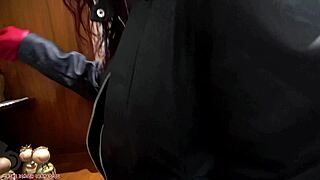 domme candy smothers bambi in leather strap-on lesbian maso bliss