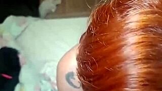 Redhead swallows cousin's cock on webcam after spanking