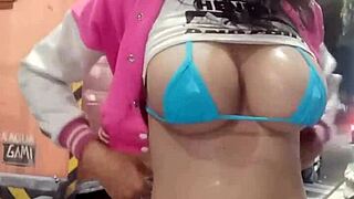 Rica Latina Tranny Flashes Big Tits in Miniskirt Tlalpan