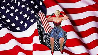 Granny USA Worships Patriotic Dildo, Licks to Hardcore Orgasm