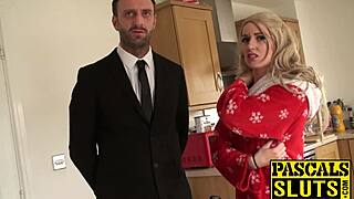 Blimey this blonde UK slut gets drilled so hard by her suited dom!