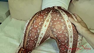 Curvy redhead stepmom stuck in leggings gets fat ass doggystyled to squirting creampie by milf hunter