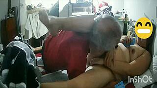 hidden cam catches old man licking skinny latina's pussy