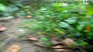 whoa! huge boobs stepmom rams giant dildo deep in rain-soaked public forest!