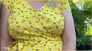 Oh man wifey looks so amazing braless in cute dress with blonde hair flowin...