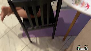 Horny Stepmom Cheats with Stepson's Cumshot Facial in Kitchen on Christmas