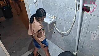 Petite Latina Slut Gives ANAL in Bathroom While Friend Waits Outside