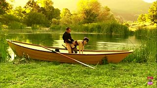A Beautiful Girl Rides Man on Boat with Small Tits