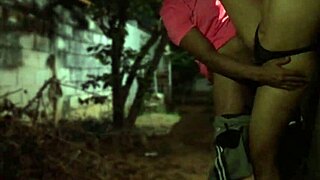 dude spreads his girl's thick legs wide open right in the neighborhood alley for some hot action